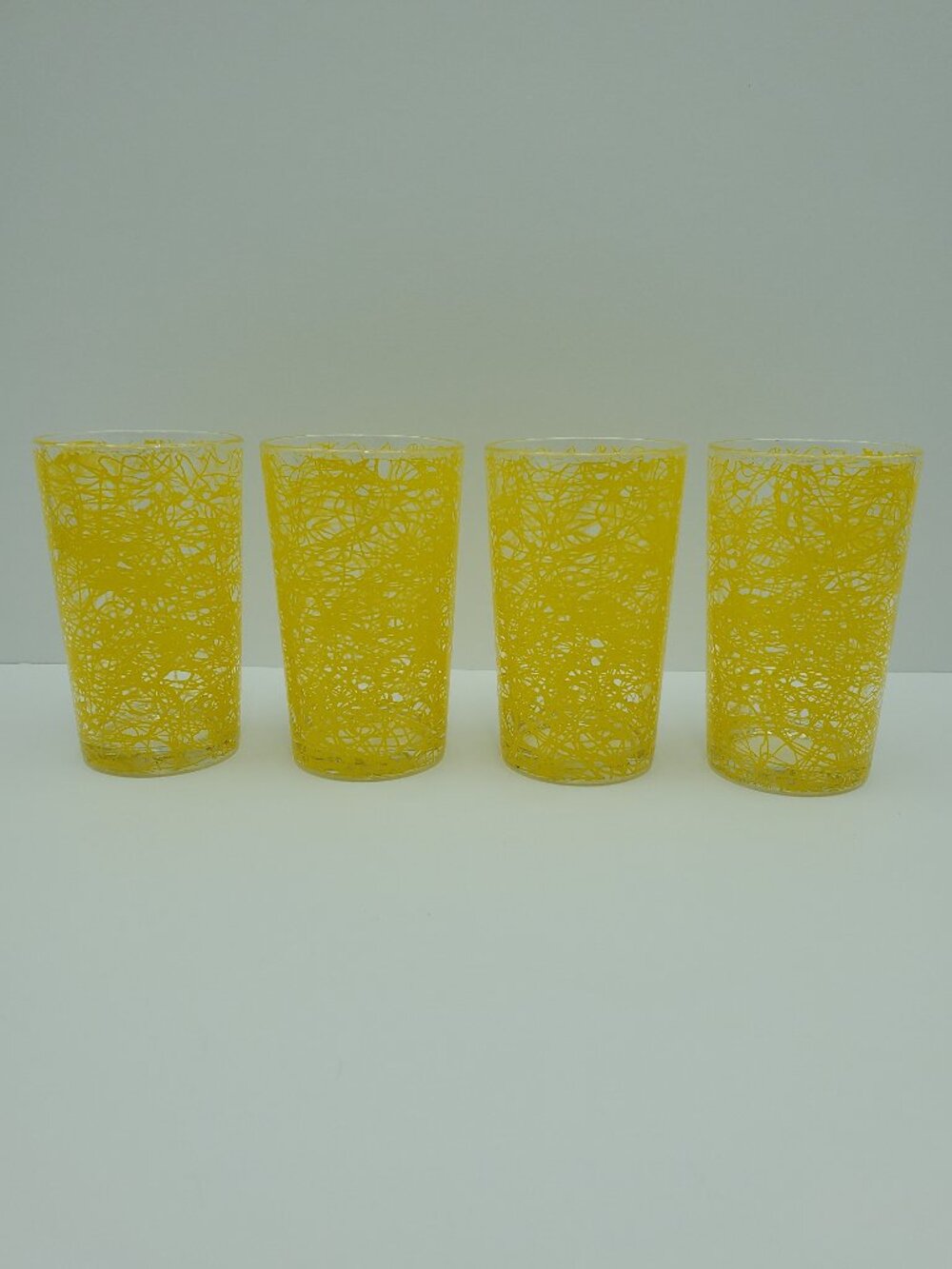 MCM Yellow Spaghetti String Juice Glasses Color Craft Stringware Rocks Glasses